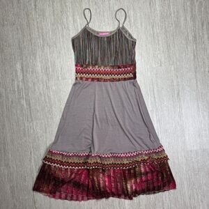 Vintage Hawaii Crazy Fish Sun Dress Midi Tulle Ruffle Layered Boho Size S USA